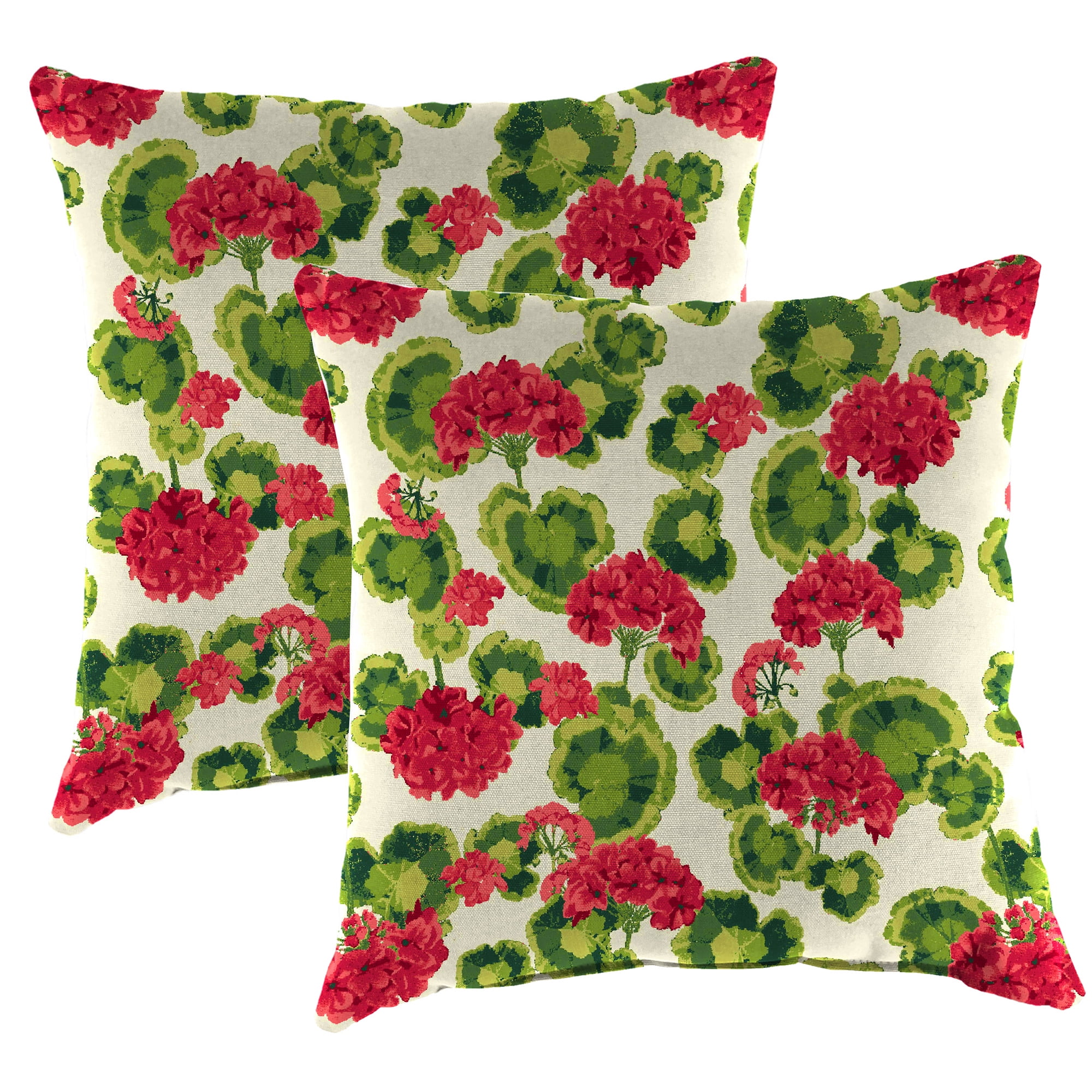 Jordan Manufacturing 22" x 22" Geranium Multicolor Floral Square Outdoor Throw Pillow (2 Pack)