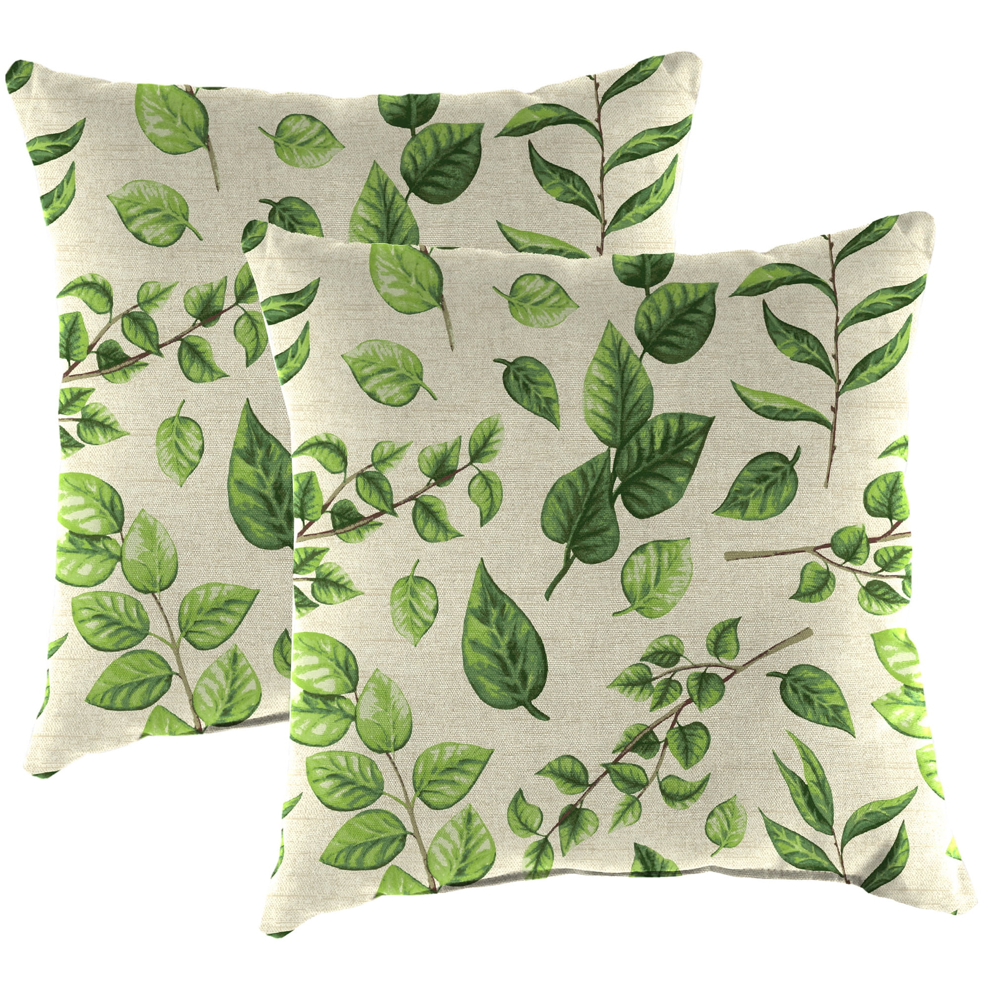 Jordan Manufacturing 22" x 22" Natik Aloe Green Leaves Square Outdoor Throw Pillow (2 Pack)