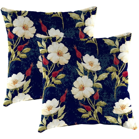 Jordan Manufacturing 22" x 22" Rose Garden Navy Floral Square Outdoor Throw Pillow (2 Pack)