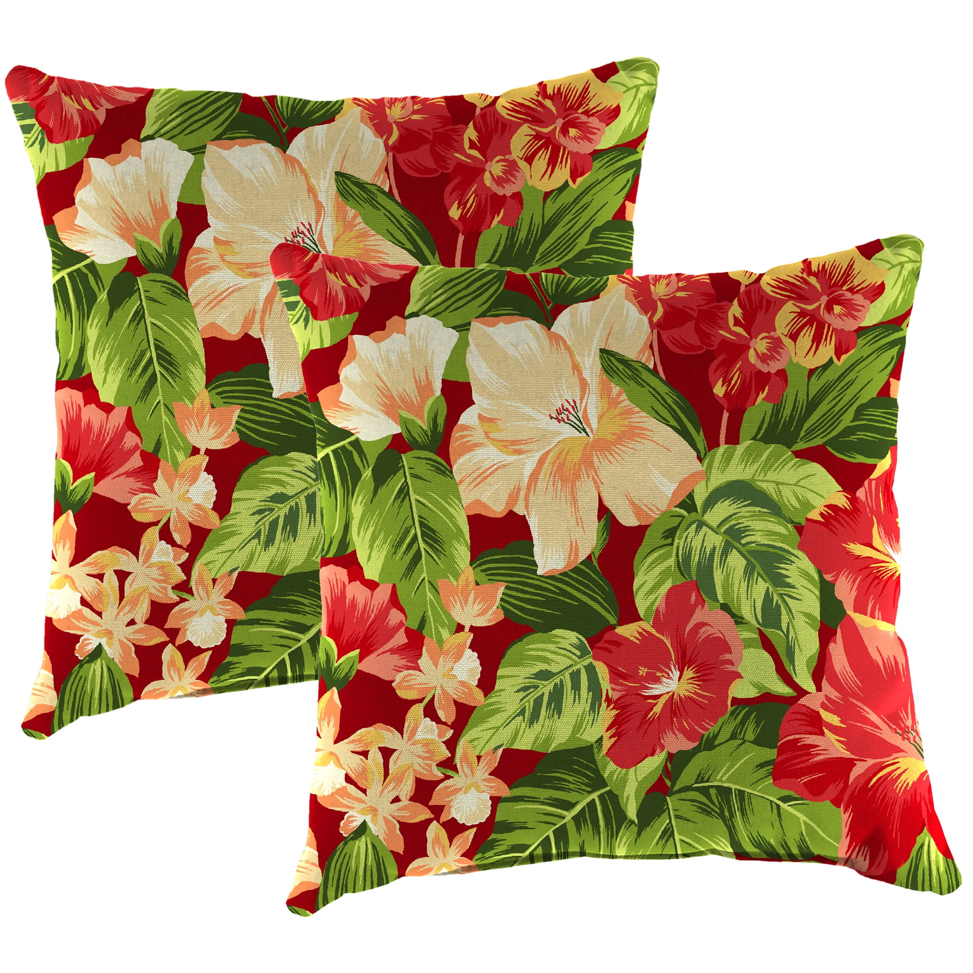 Jordan Manufacturing 22" x 22" Tiana Balsamic Red Tropical Square Outdoor Throw Pillow (2 Pack)