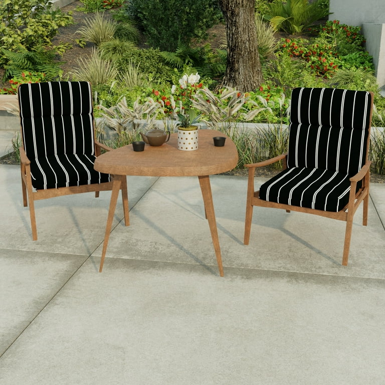 Jordan Manufacturing 22 x 44 Black Stripe Outdoor Chair Cushion with Ties and Loop