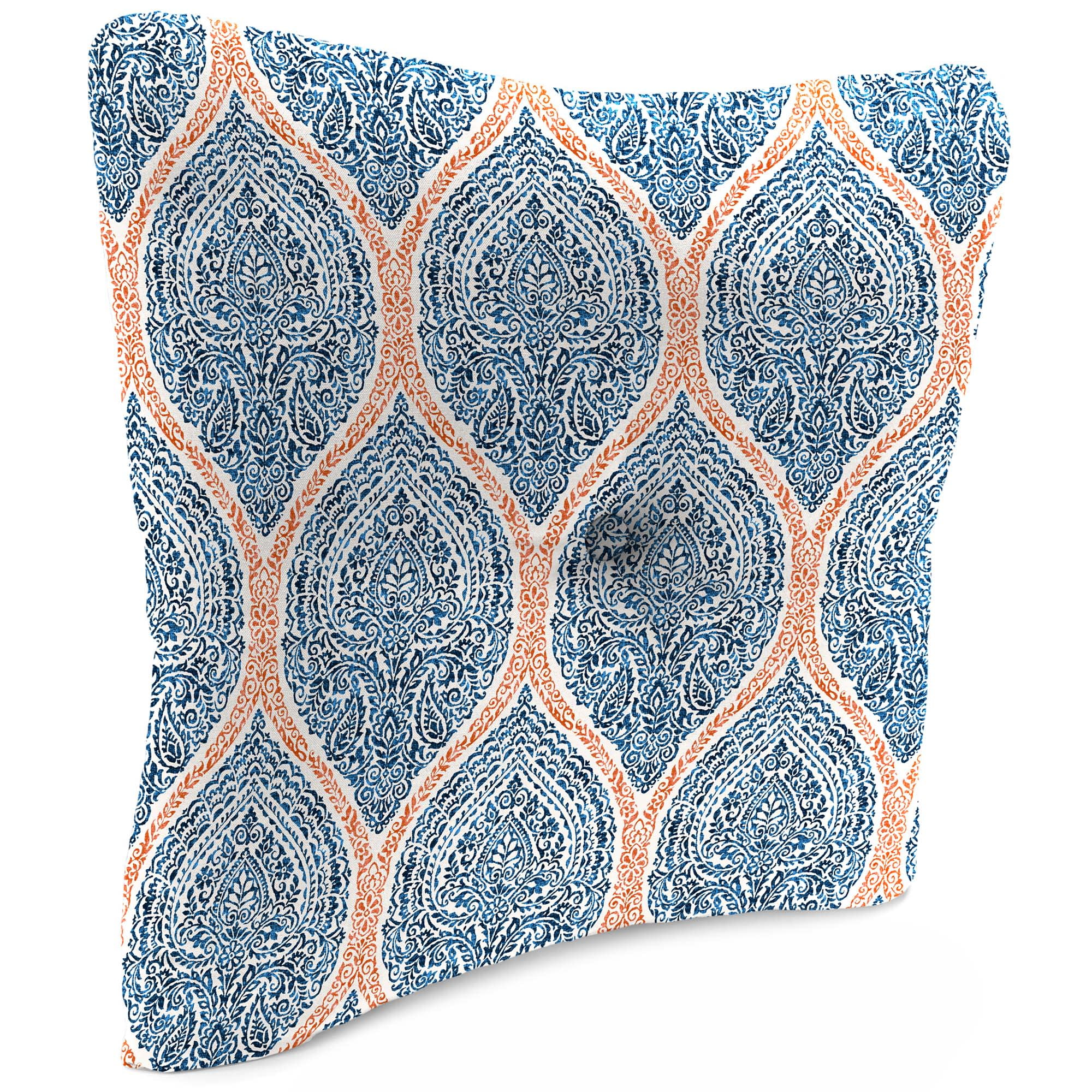 Jordan Manufacturing 23.5" x 24" Andorra Tiger Lily Navy Damask Square Tufted Outdoor Deep Seat Chair Back Cushion with Fabric Button