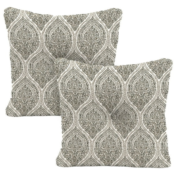 Jordan Manufacturing 23.5" x 24" Andorra Umber Brown Damask Square Tufted Outdoor Deep Seat Chair Back Cushion with Fabric Button (2 Pack)