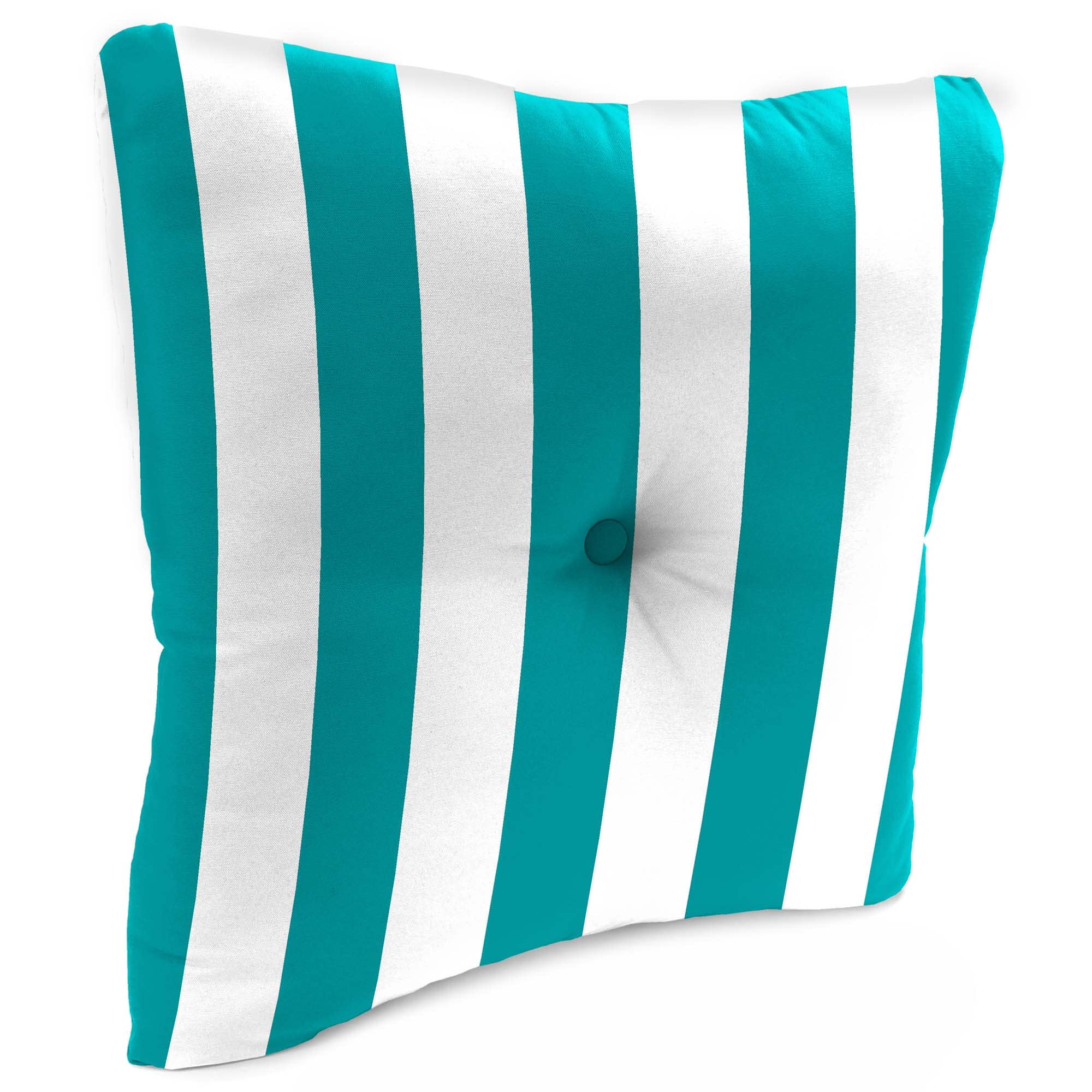 Jordan Manufacturing 23.5" x 24" Awning Turquoise Stripe Square Tufted Outdoor Deep Seat Chair Back Cushion with Fabric Button