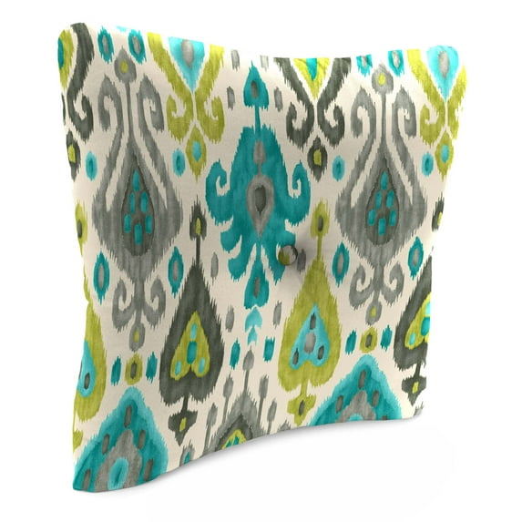 Jordan Manufacturing 23.5" x 24" Paso Turquoise Multicolor Ikat Square Tufted Outdoor Deep Seat Chair Back Cushion with Fabric Button