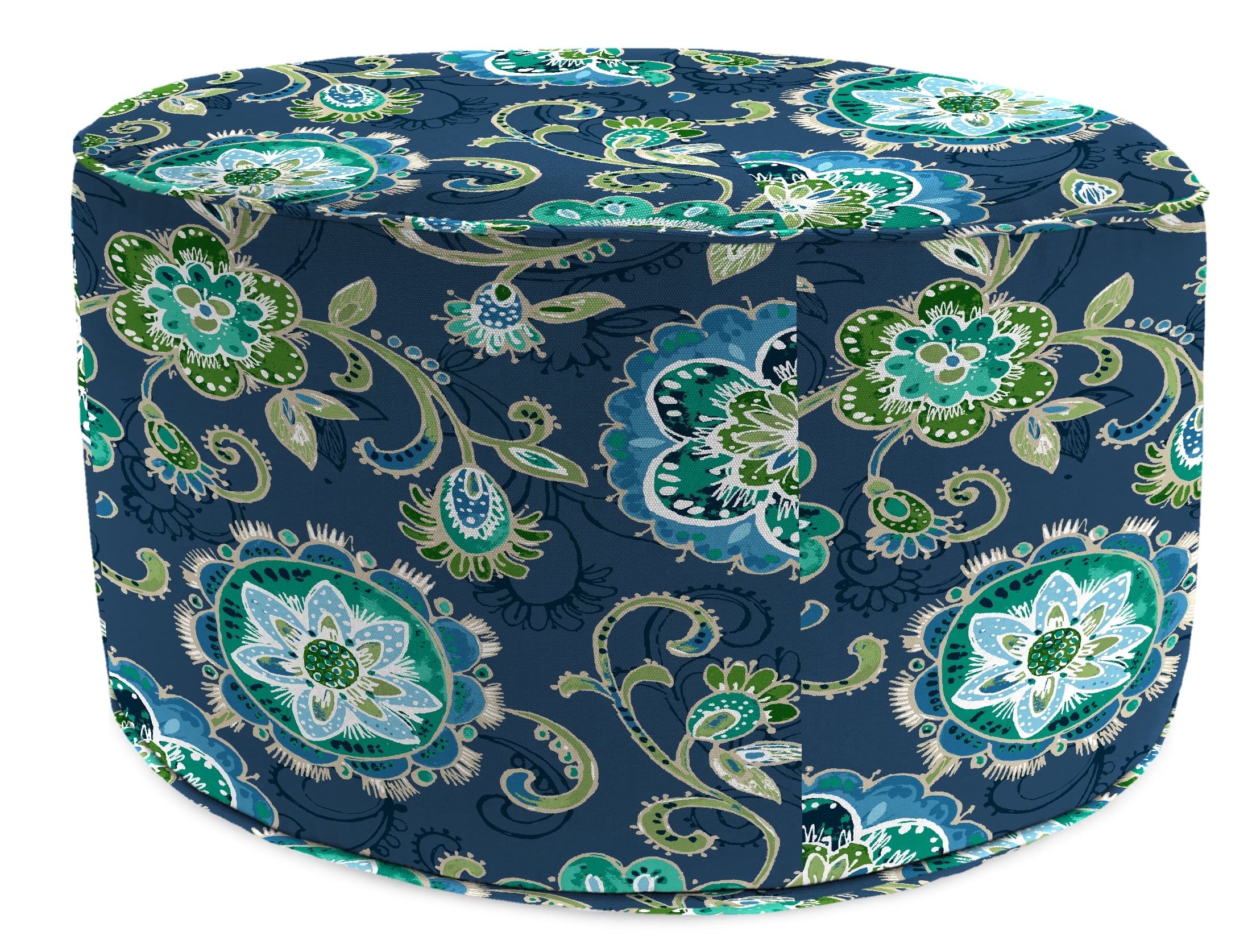 Jordan Manufacturing 24" Fanfare Capri Blue Floral Round Outdoor Pouf ...