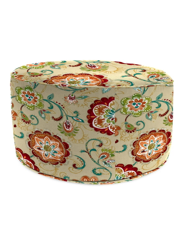 Jordan Manufacturing 24" Fanfare Sonoma Multicolor Floral Round Outdoor Pouf Ottoman with Welt