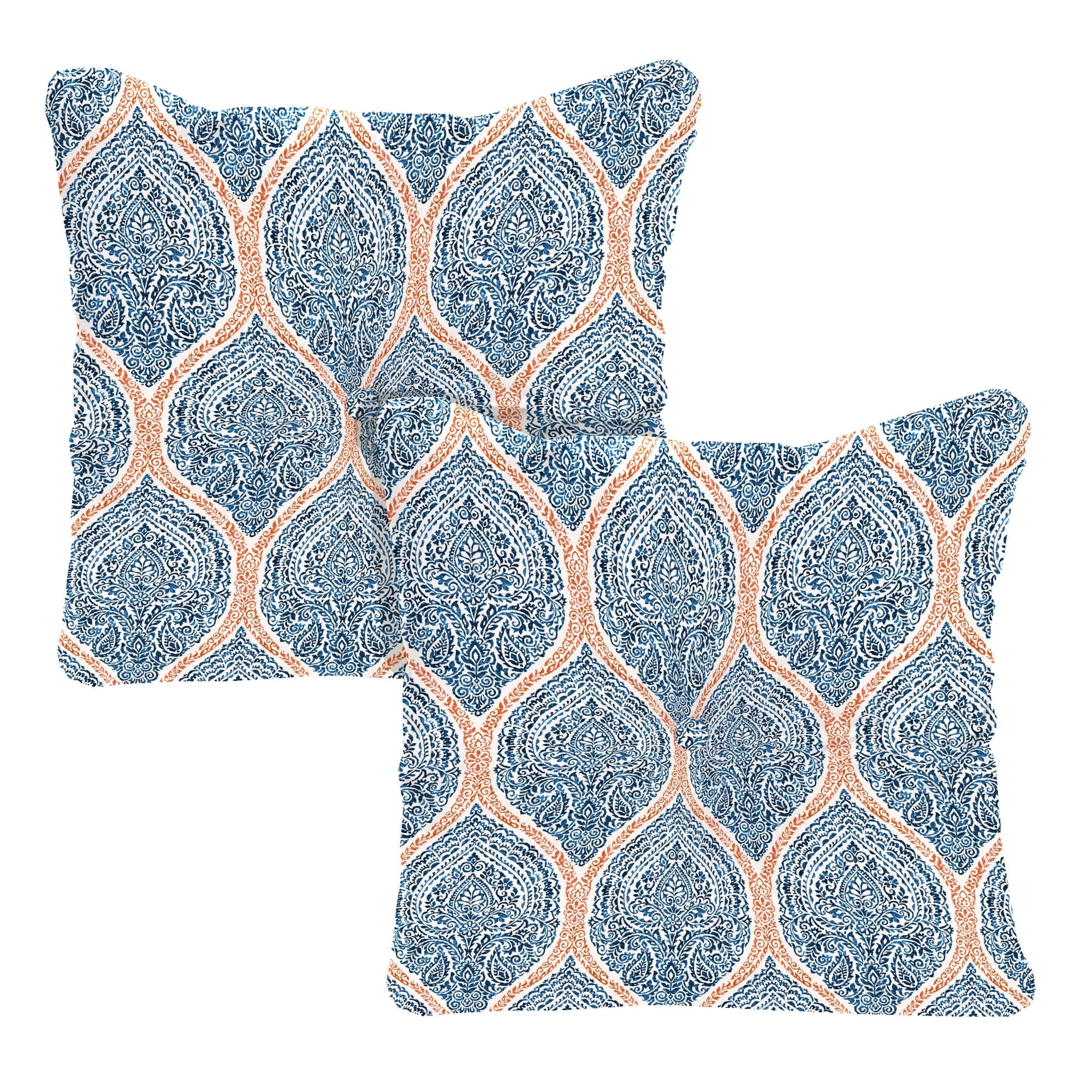 Jordan Manufacturing 24" x 24" Andorra Tiger Lily Navy Damask Square Tufted Outdoor Deep Seat Chair Back Cushion with Fabric Button (2 Pack)