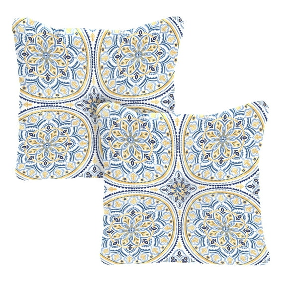 Jordan Manufacturing 24" x 24" Castille Multicolor Medallion Square Tufted Outdoor Deep Seat Chair Back Cushion with Fabric Button (2 Pack)