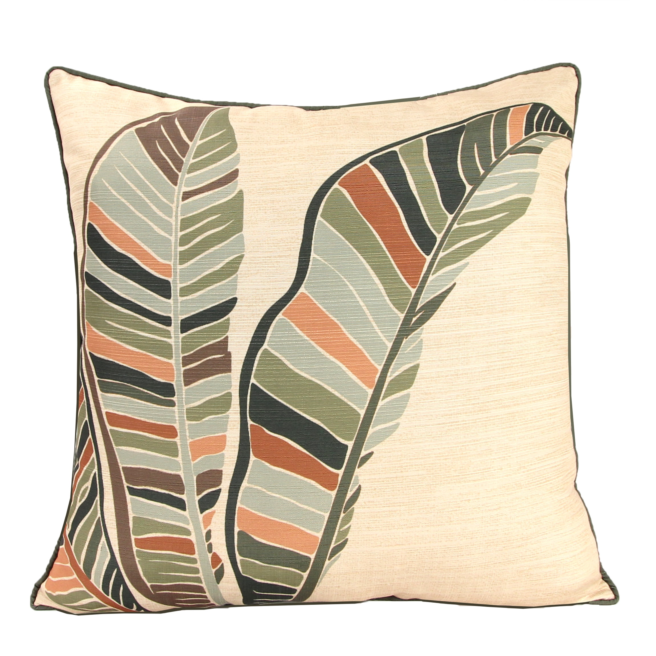 Jordan Manufacturing 24" x 24" Multicolor Palm Leaves Square Reversible Decorative Throw Pillow with Welt