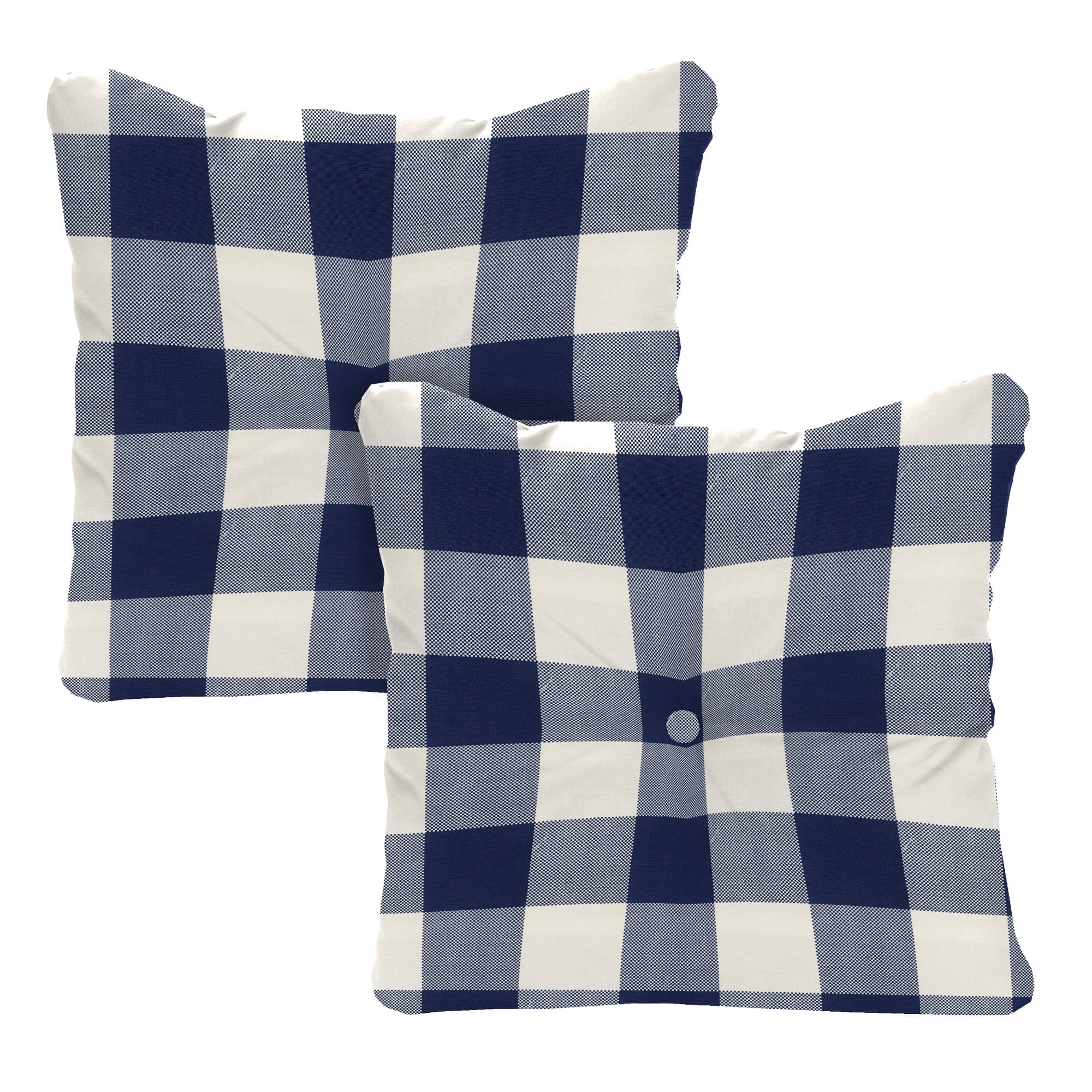 Jordan Manufacturing 24" x 24" Navy Buffalo Check Square Tufted Outdoor Deep Seat Chair Back Cushion with Fabric Button (2 Pack)