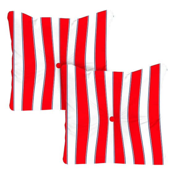 Jordan Manufacturing 24" x 24" Providence Red, White and Blue Stripe Square Tufted Outdoor Deep Seat Chair Back Cushion with Fabric Button (2 Pack)