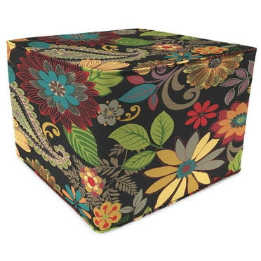 Jordan Manufacturing 25" x 25" Gaya Pizzazz Multicolor Floral Square Outdoor Pouf Ottoman with Welt