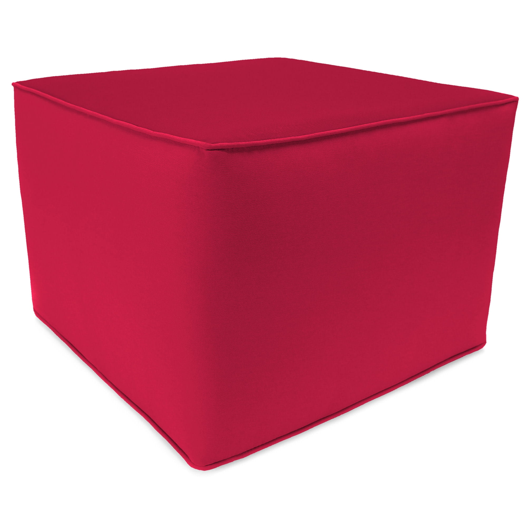 Jordan Manufacturing 25" x 25" Pompeii Red Solid Square Outdoor Pouf Ottoman with Welt