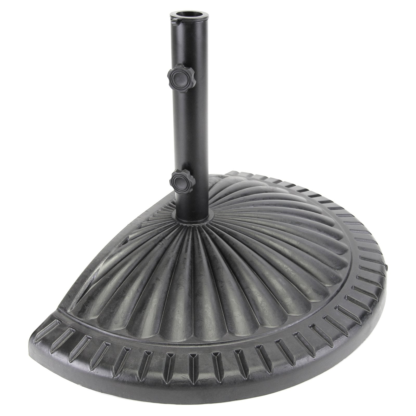 Black Polystone Half-Round Patio Umbrella Stand Base with Adjustable Steel Tube