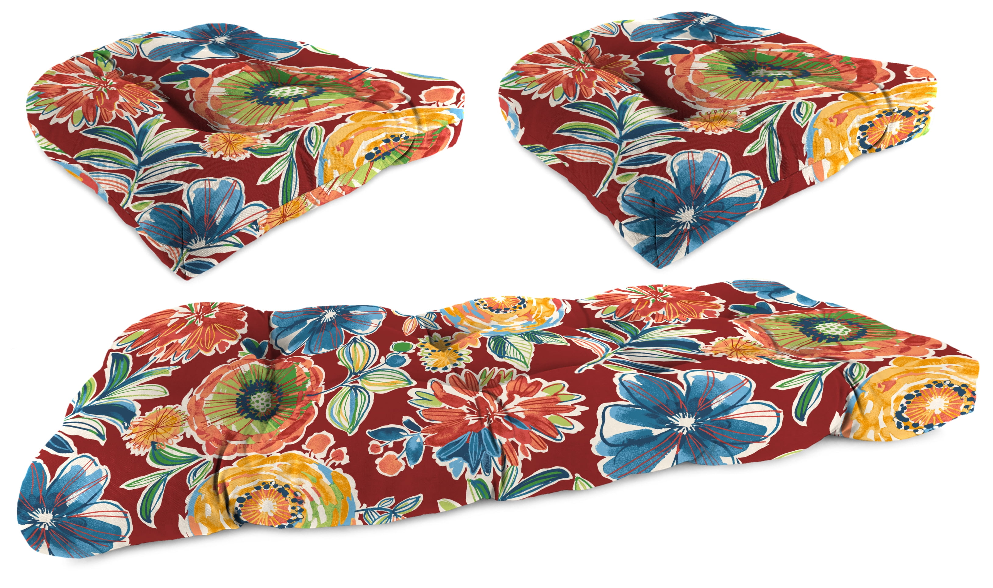 Jordan Manufacturing 3Piece Colsen Berry Red Floral Tufted Outdoor