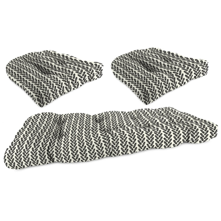 Jordan Manufacturing 3 Piece Hatch Black Chevron Tufted Outdoor Cushion with 1 Wicker Bench Cushion and 2 Wicker Seat Cushions Walmart