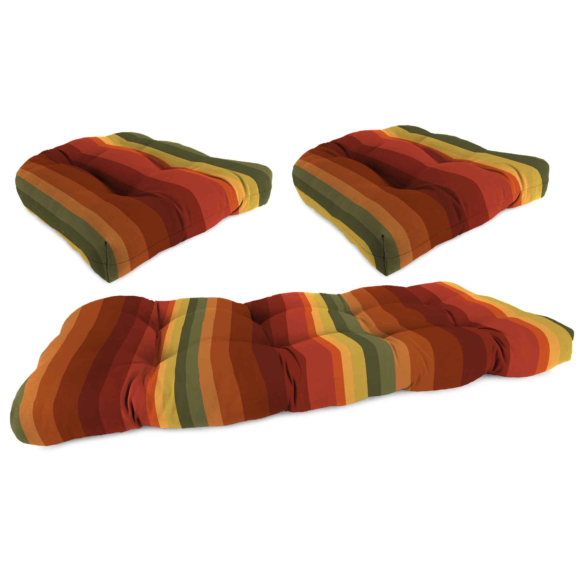 Jordan Manufacturing 3-Piece Islip Cayenne Red Stripe Outdoor Cushion Set with 2 Wicker Seat Cushions and 1 Wicker Bench Cushion