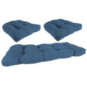 Jordan Manufacturing 3-Piece McHusk Capri Blue Solid Tufted Outdoor Cushion with 1 Wicker Bench Cushion and 2 Wicker Seat Cushions