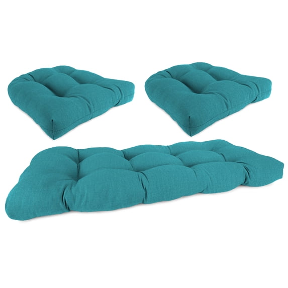 Jordan Manufacturing 3-Piece McHusk Lagoon Aqua Solid Tufted Outdoor Cushion with 1 Wicker Bench Cushion and 2 Wicker Seat Cushions
