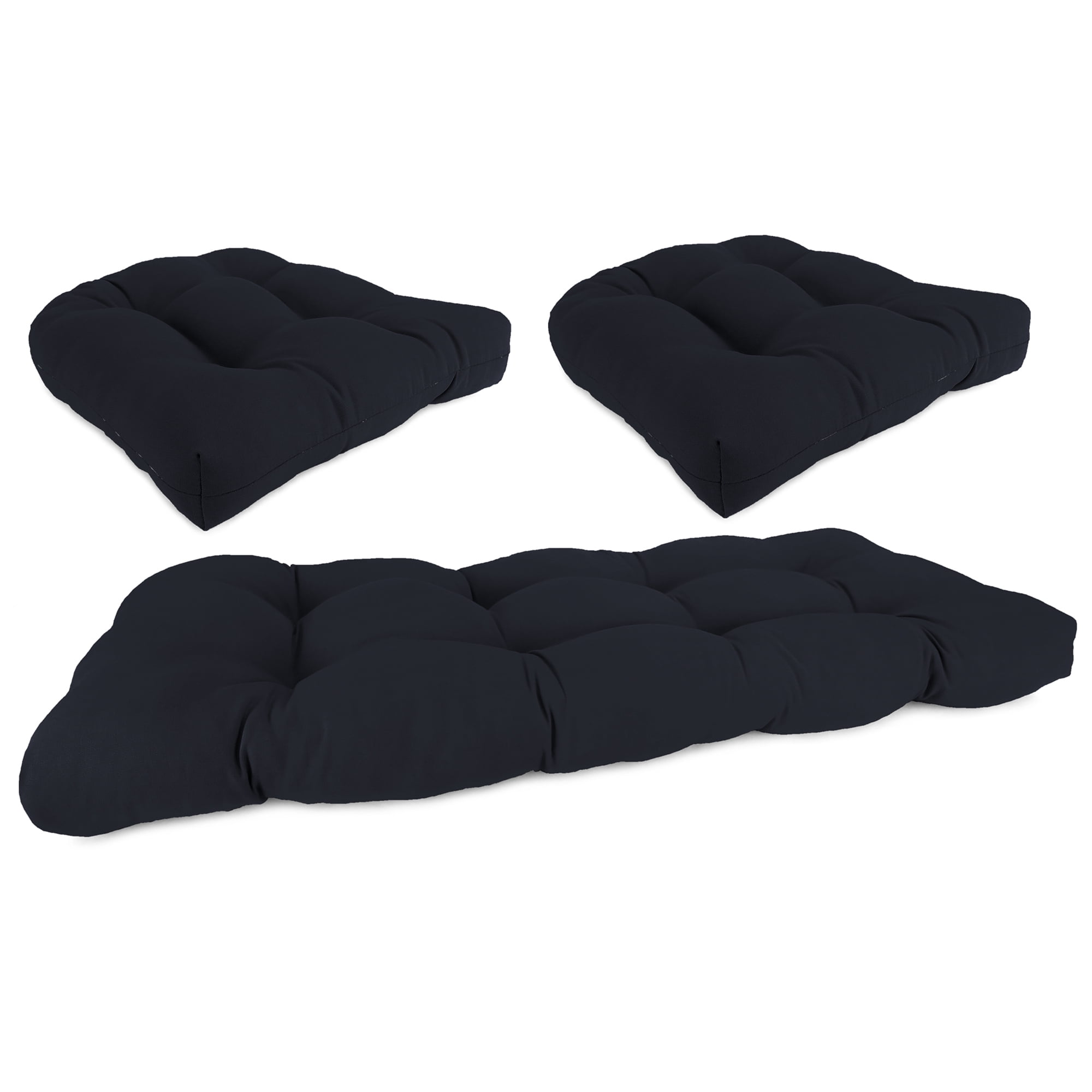 Jordan Manufacturing 3-Piece Navy Solid Tufted Outdoor Cushion with 1 Wicker Bench Cushion and 2 Wicker Seat Cushions
