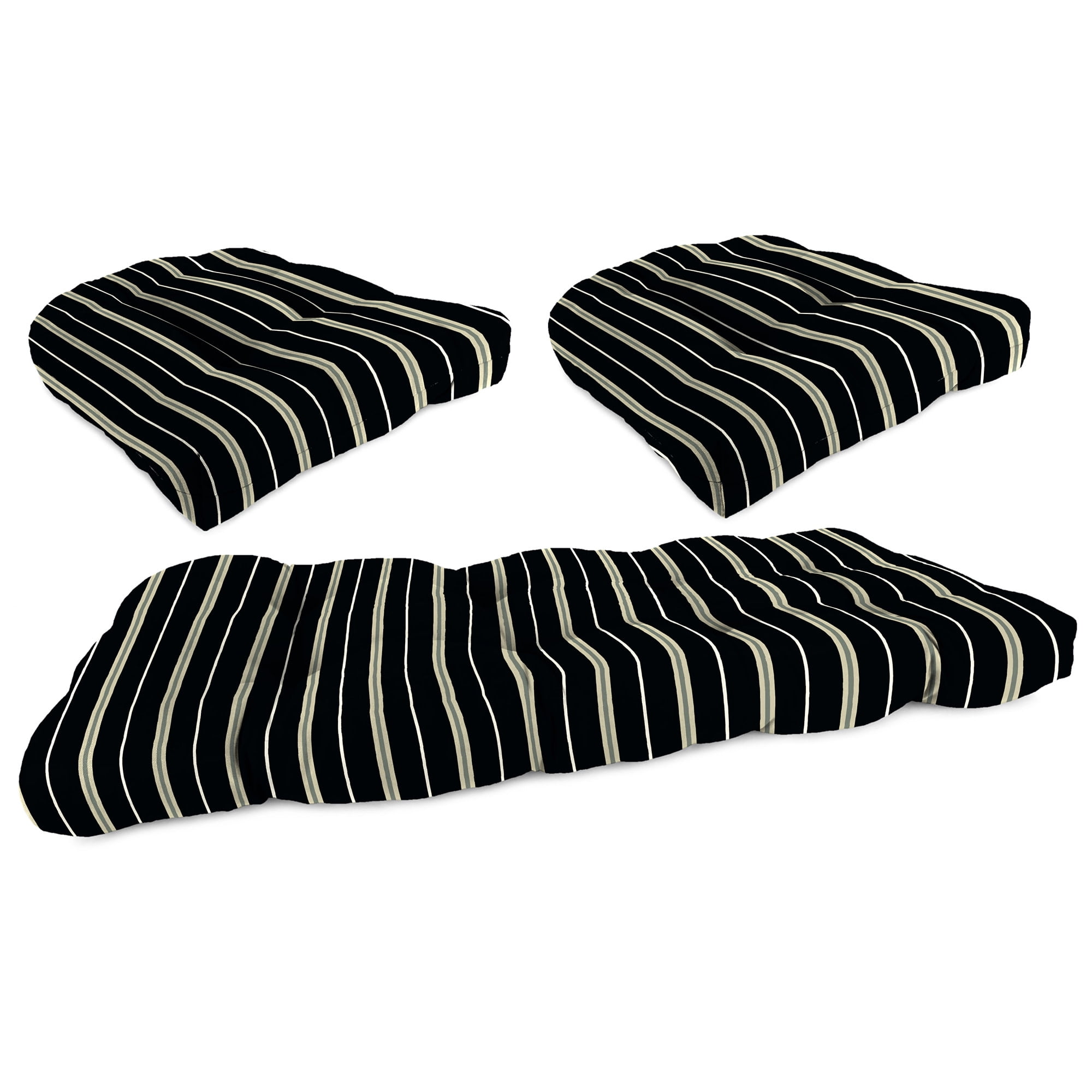 Platt Ink Black Stripe Tufted Outdoor Wicker Cushion Set