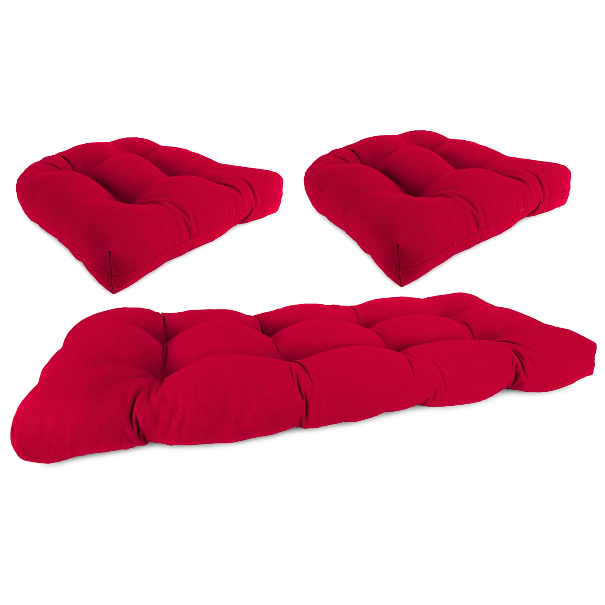 Really Red Tufted Outdoor Wicker Cushion Set for Bench and Chairs