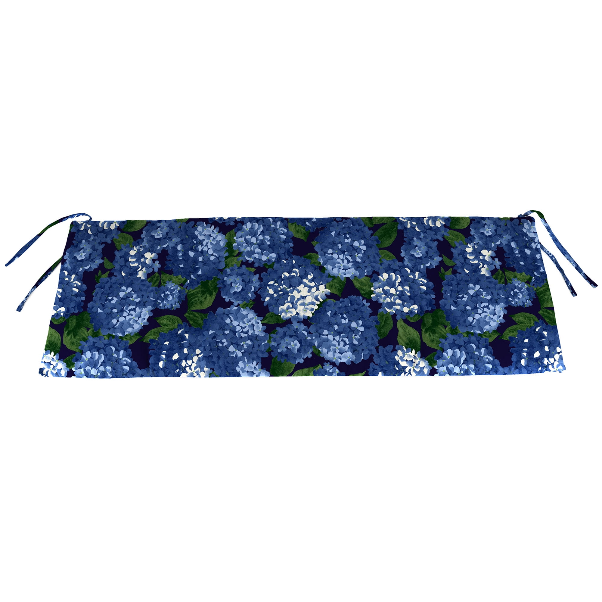 Hydrangea Midnight Navy Floral Outdoor Bench Cushion with Ties