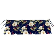 Jordan Manufacturing 36" x 16" Rose Garden Navy Floral Rectangular Outdoor Settee Swing Bench Cushion with Ties