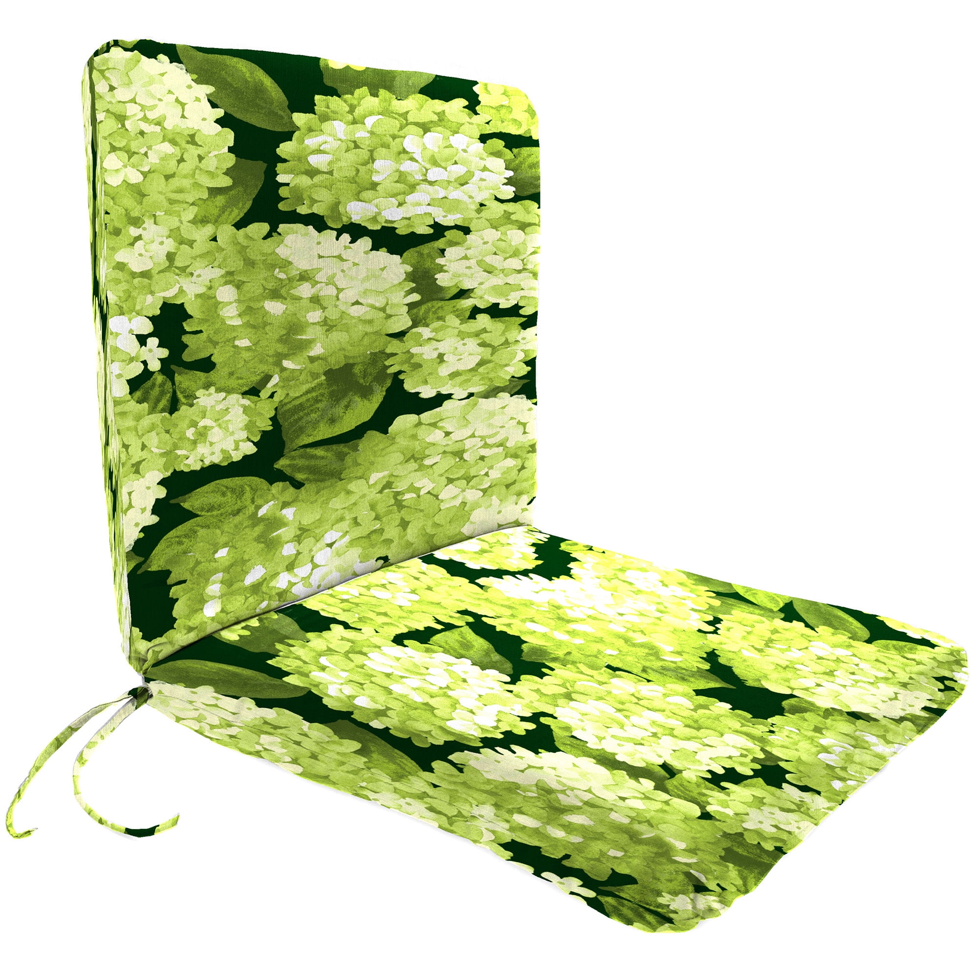 Hydrangea Forest Green Floral Outdoor Chair Cushion with Ties