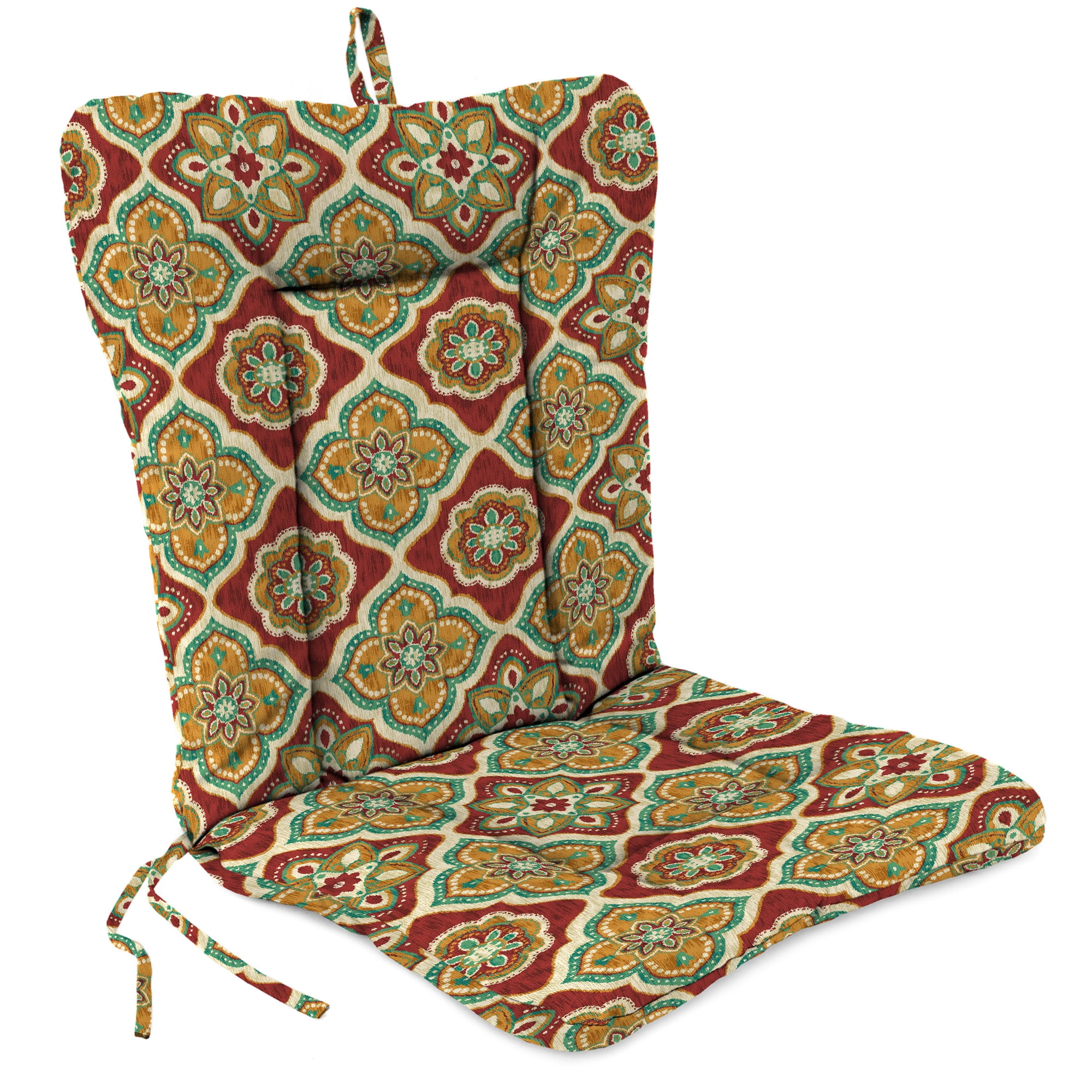 Jordan Manufacturing 38" x 21" Adonis Jewel Crimson Medallion Rectangular Outdoor Wrought Iron Chair Cushion with Ties and Hanger Loop