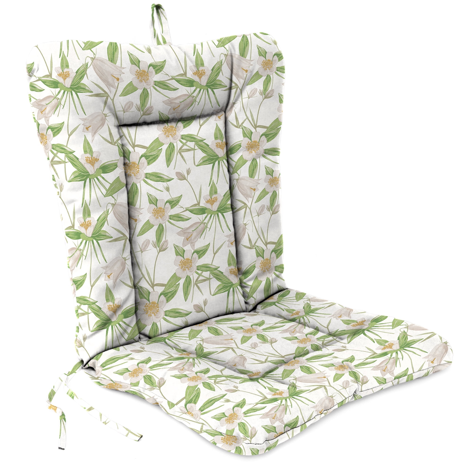 Jordan Manufacturing 38" x 21" Alleah Chutney Cream Floral Rectangular Outdoor Wrought Iron Chair Cushion with Ties and Hanger Loop