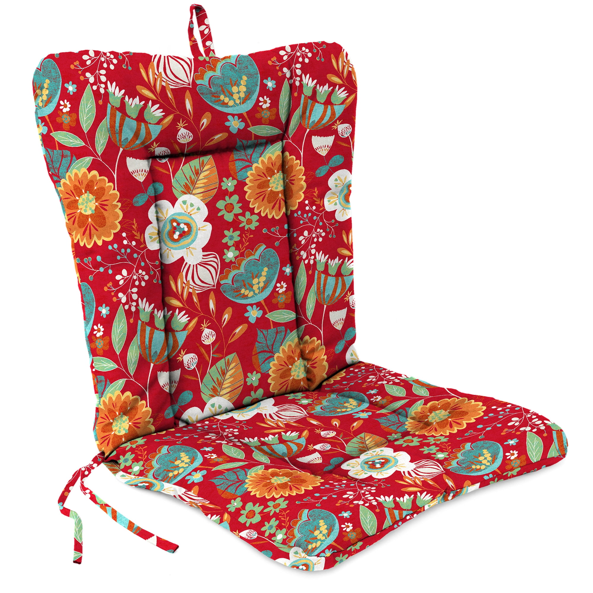 Jordan Manufacturing 38" x 21" Avianna Saxony Red Floral Rectangular Outdoor Wrought Iron Chair Cushion with Ties and Hanger Loop