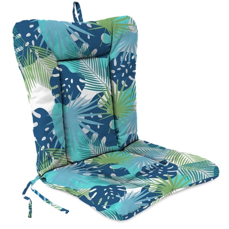 Jordan Manufacturing 38" x 21" Baloo Topaz Blue Leaves Rectangular Outdoor Wrought Iron Chair Cushion with Ties and Hanger Loop