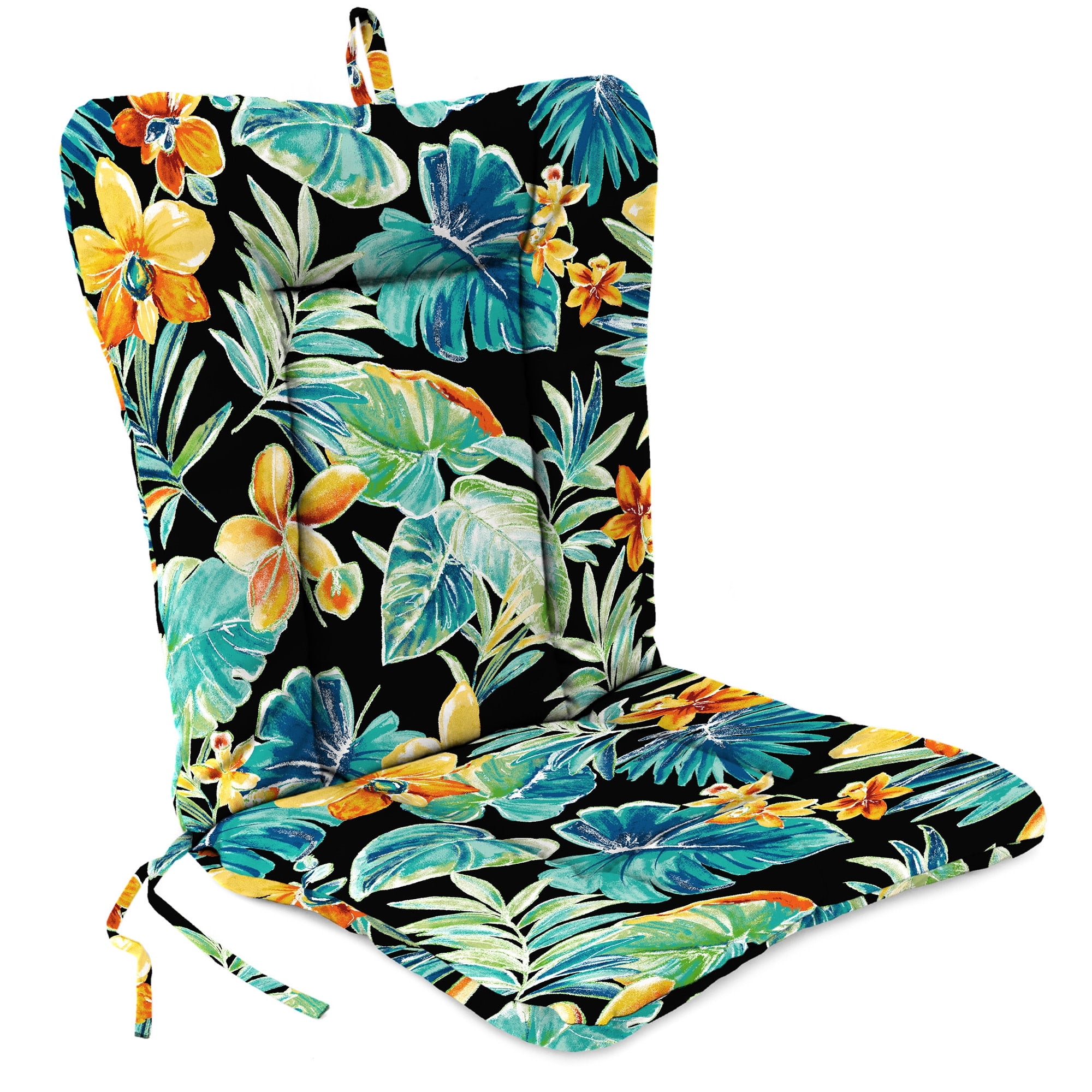 Jordan Manufacturing 38" x 21" Beachcrest Caviar Black Floral Rectangular Outdoor Wrought Iron Chair Cushion with Ties and Hanger Loop