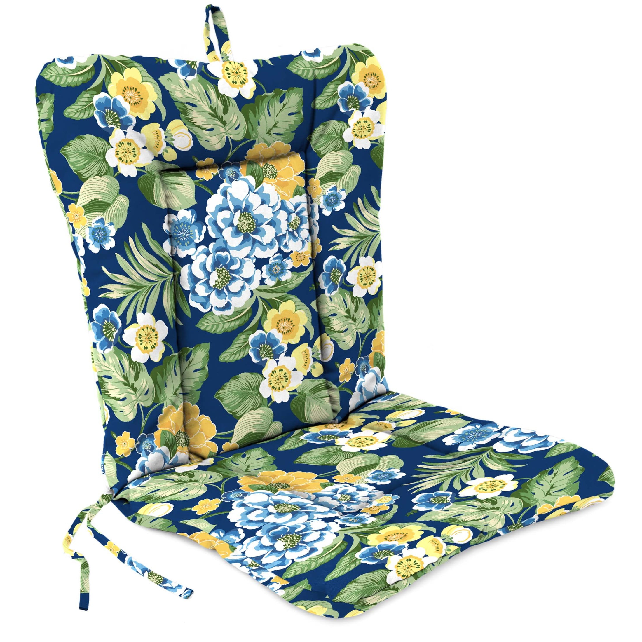 Jordan Manufacturing 38" x 21" Binessa Lapis Blue Floral Rectangular Outdoor Wrought Iron Chair Cushion with Ties and Hanger Loop