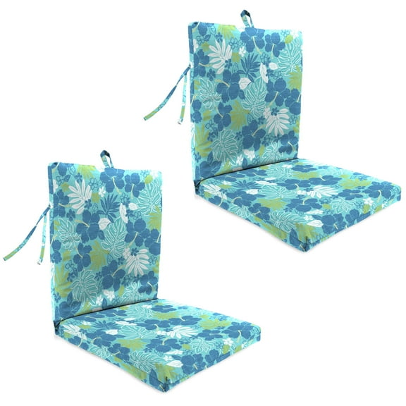 Jordan Manufacturing 38" x 21" Blue Tropical Rectangular Outdoor Chair Cushion with Ties and Hanger Loop (2 Pack)