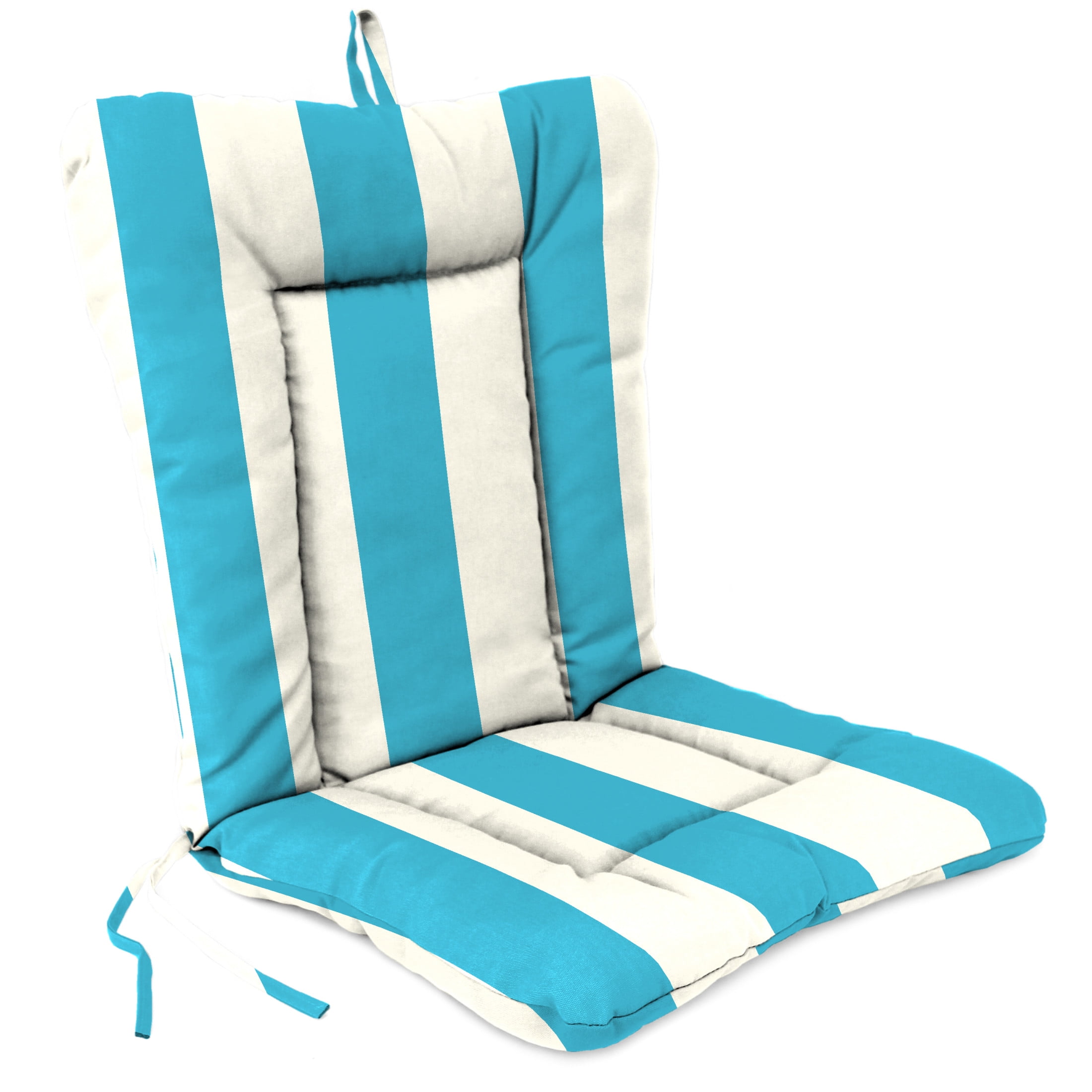 Jordan Manufacturing 38" x 21" Cabana Turquoise Stripe Rectangular Outdoor Wrought Iron Chair Cushion with Ties and Hanger Loop