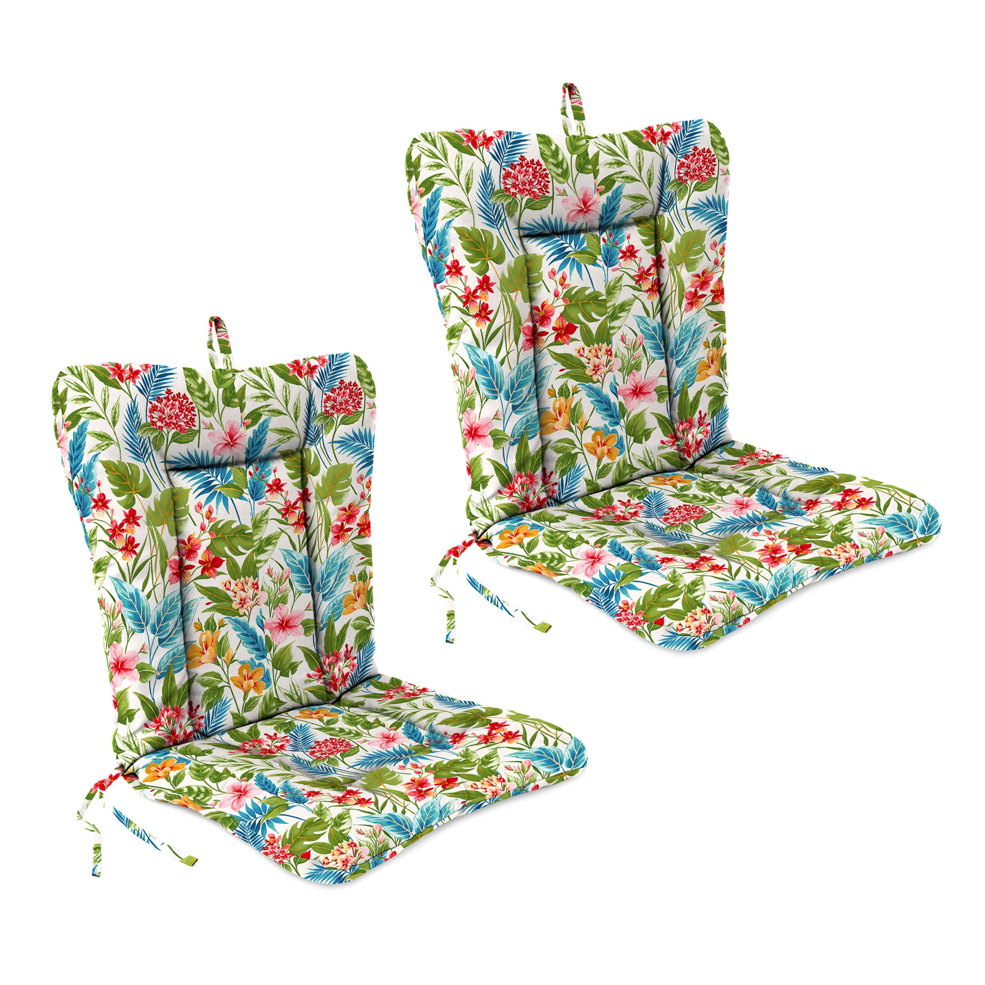 Jordan Manufacturing 38" x 21" Carena Multi White Floral Rectangular Outdoor Wrought Iron Chair Cushion with Ties and Hanger Loop (2 Pack)