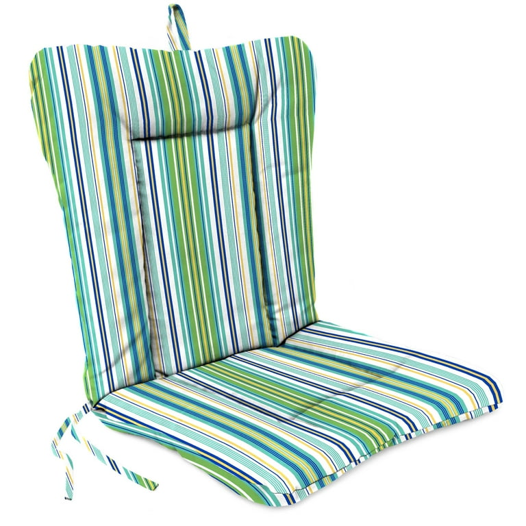 Jordan Manufacturing 38 x 21 Clique Fresco Blue Stripe Rectangular Outdoor Wrought Iron Chair Cushion with Ties and Hanger Loop Walmart
