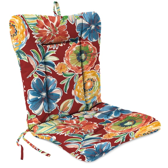 Jordan Manufacturing 38" x 21" Colsen Berry Red Floral Rectangular Outdoor Wrought Iron Chair Cushion with Ties and Hanger Loop