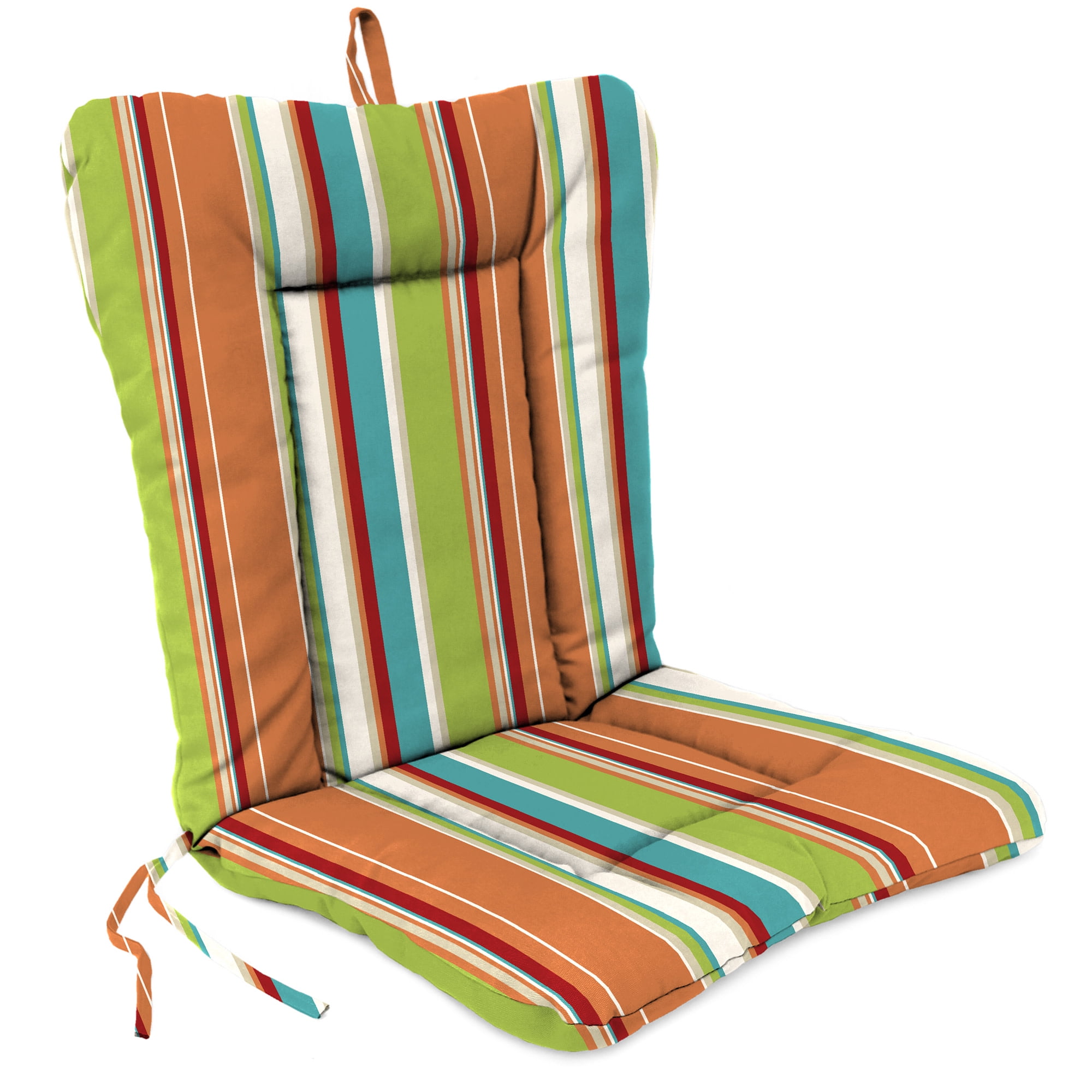 Jordan Manufacturing 38" x 21" Covert Breeze Multicolor Stripe Rectangular Outdoor Wrought Iron Chair Cushion with Ties and Hanger Loop