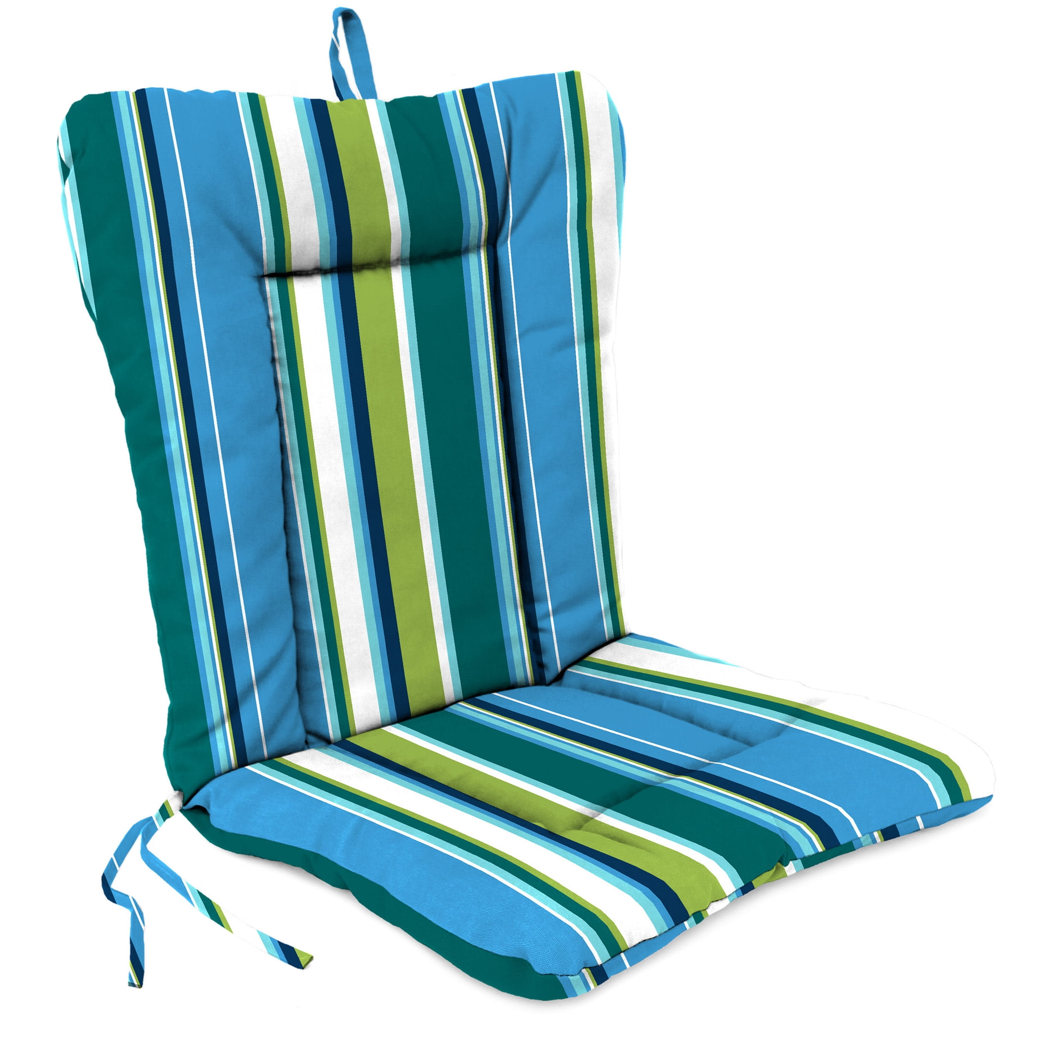 Jordan Manufacturing 38" x 21" Covert Capri Blue Stripe Rectangular Outdoor Wrought Iron Chair Cushion with Ties and Hanger Loop