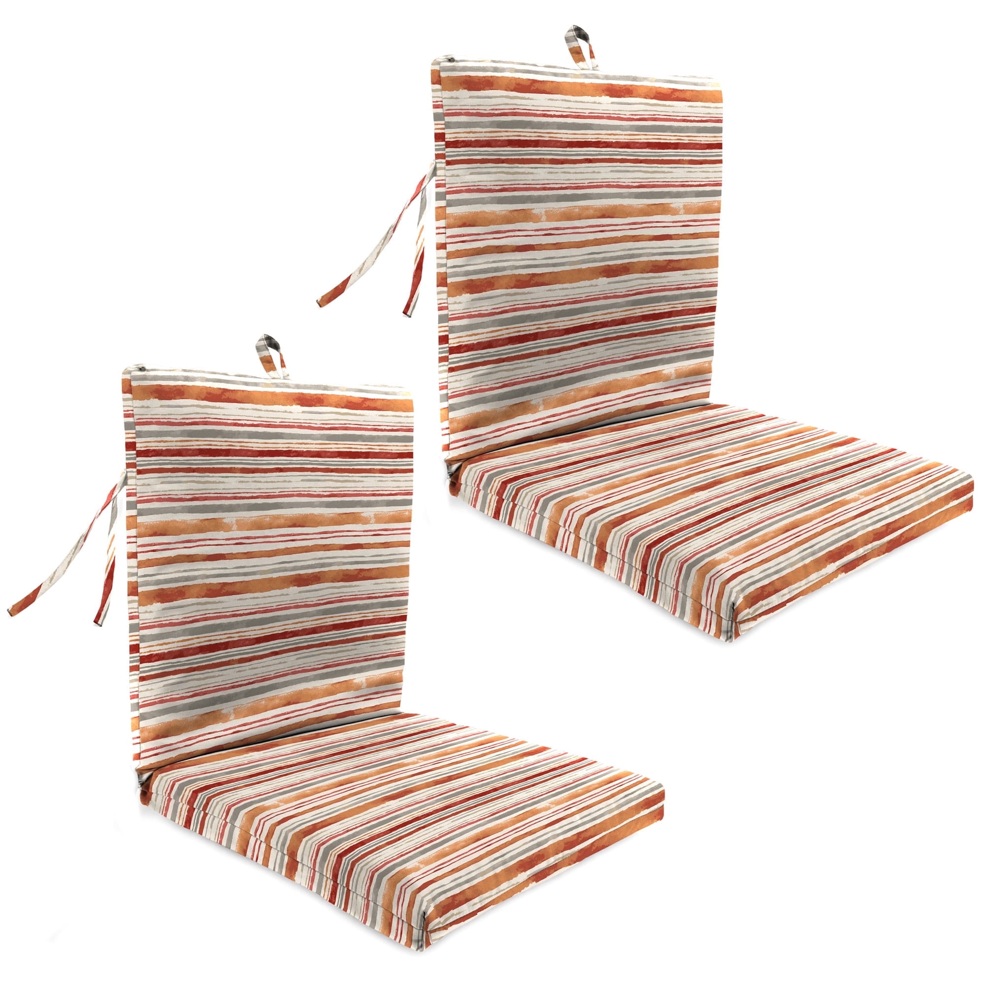 Jordan Manufacturing 38" x 21" Dollar Multicolor Stripe Rectangular Outdoor Chair Cushion with Ties and Hanger Loop (2 Pack)