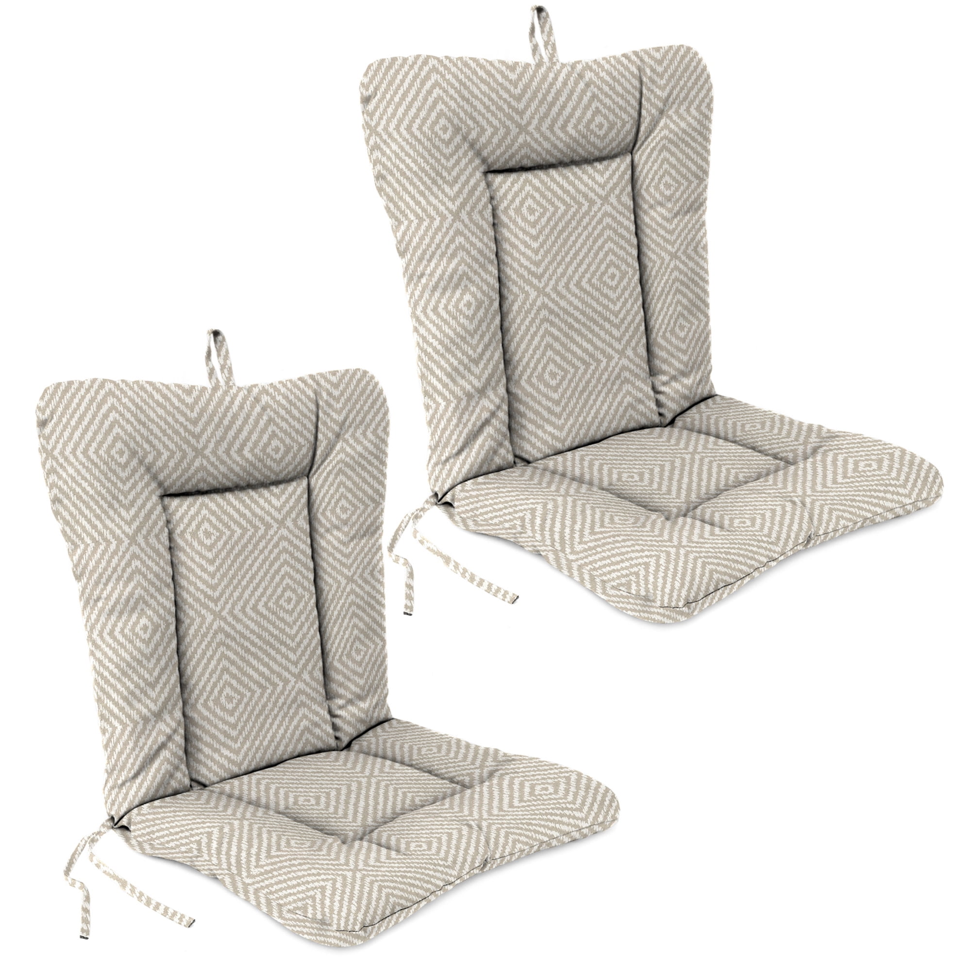 Jordan Manufacturing 38" x 21" Encore Birch Taupe Diamond Rectangular Outdoor Wrought Iron Chair Cushion with Ties and Hanger Loop (2 Pack)