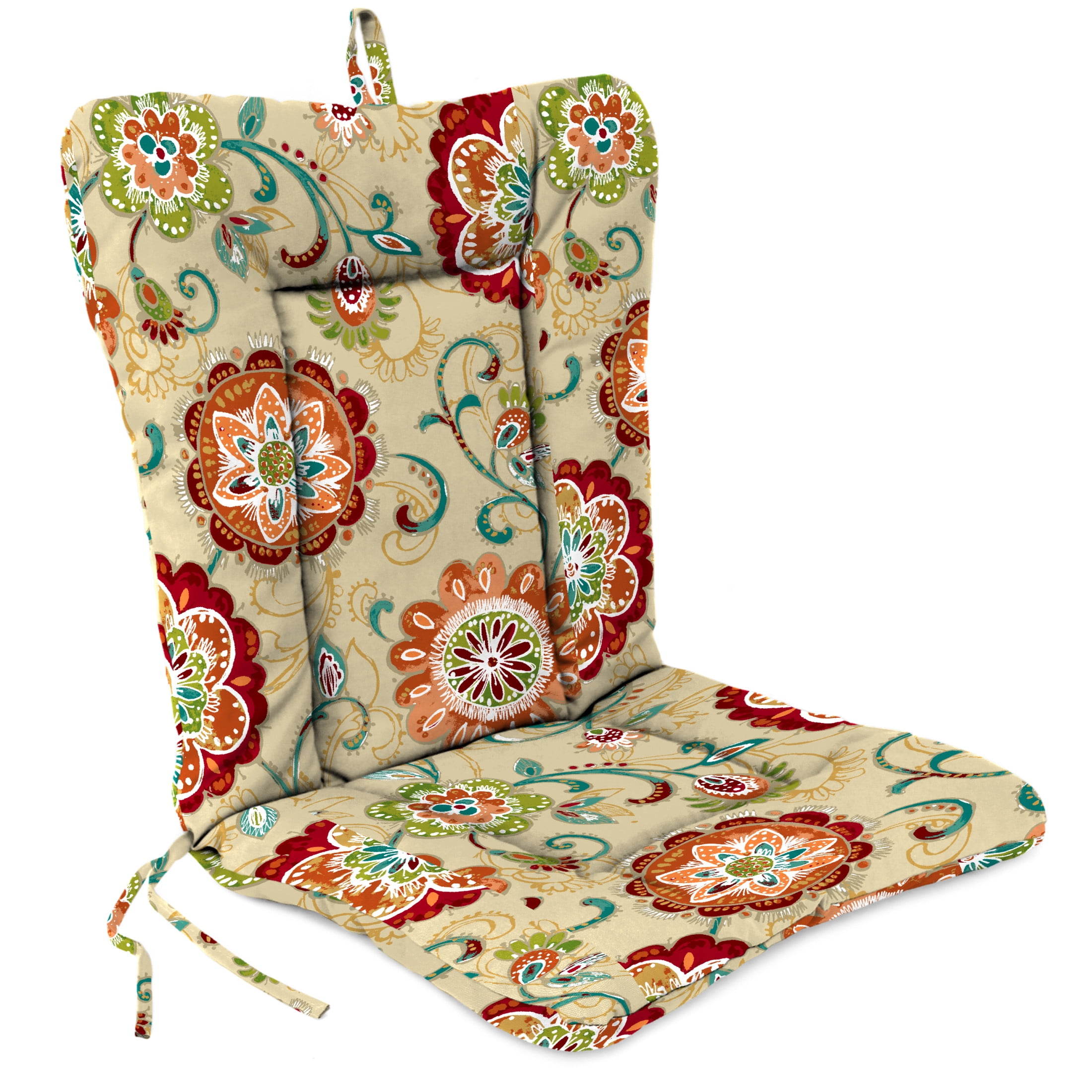Jordan Manufacturing 38" x 21" Fanfare Sonoma Multicolor Floral Rectangular Outdoor Wrought Iron Chair Cushion with Ties and Hanger Loop