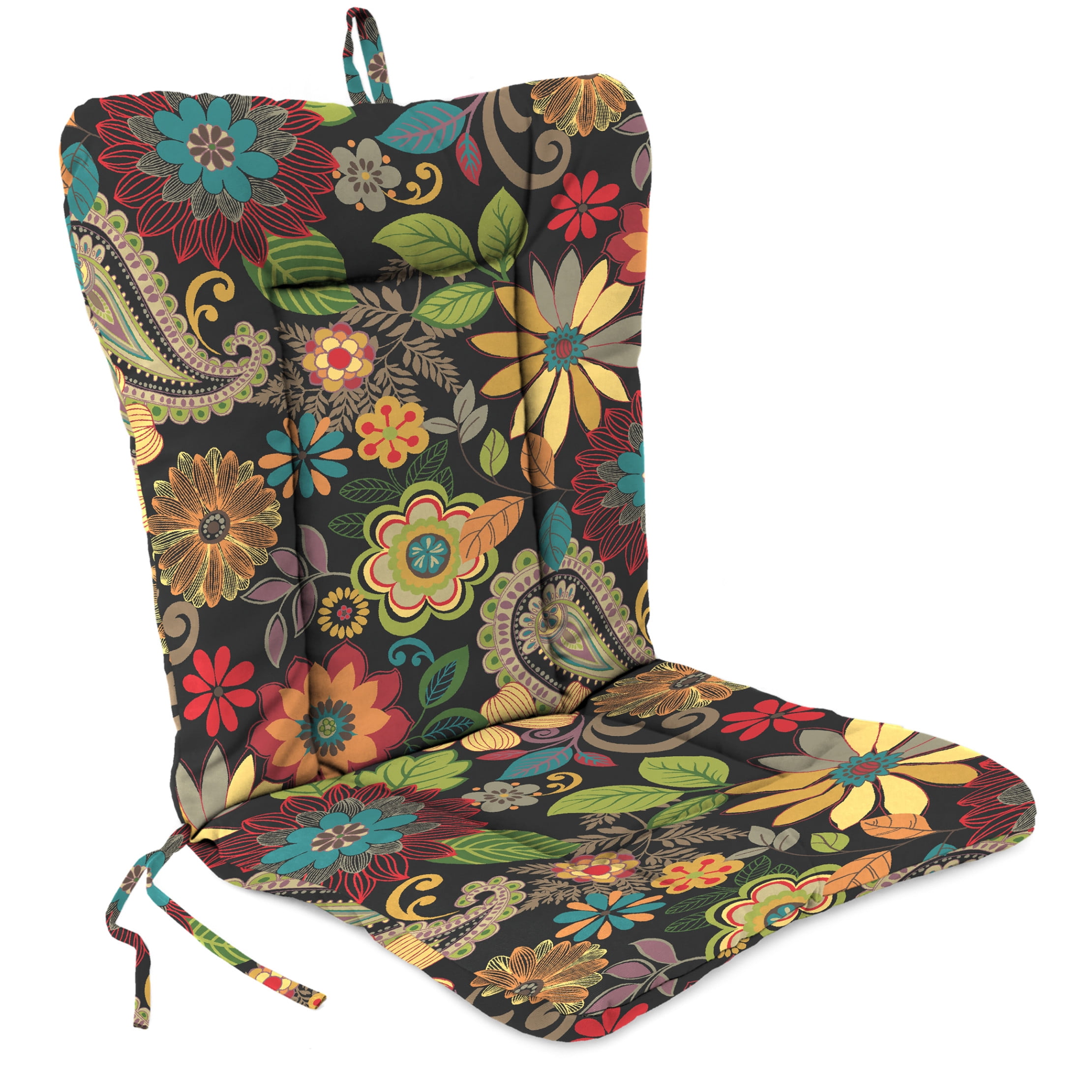 Jordan Manufacturing 38" x 21" Gaya Pizzazz Multicolor Floral Rectangular Outdoor Wrought Iron Chair Cushion with Ties and Hanger Loop