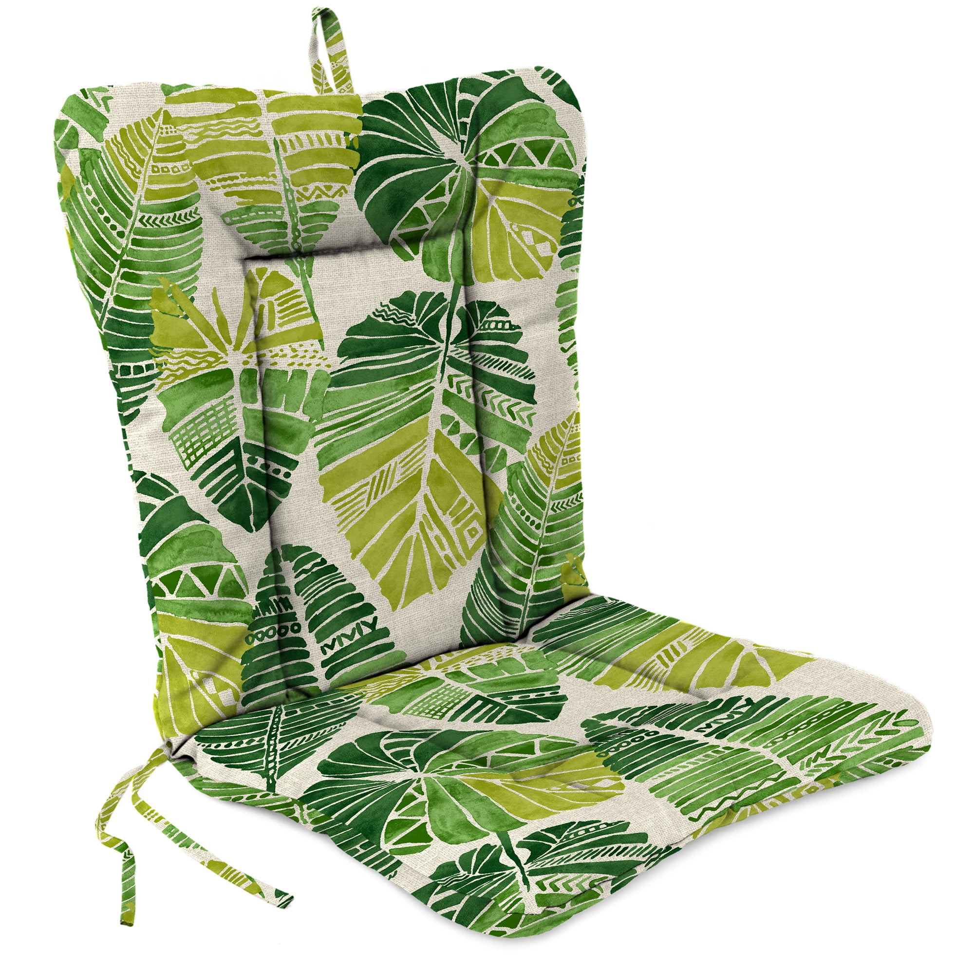 Jordan Manufacturing 38" x 21" Hixon Palm Green Leaves Rectangular Outdoor Wrought Iron Chair Cushion with Ties and Hanger Loop