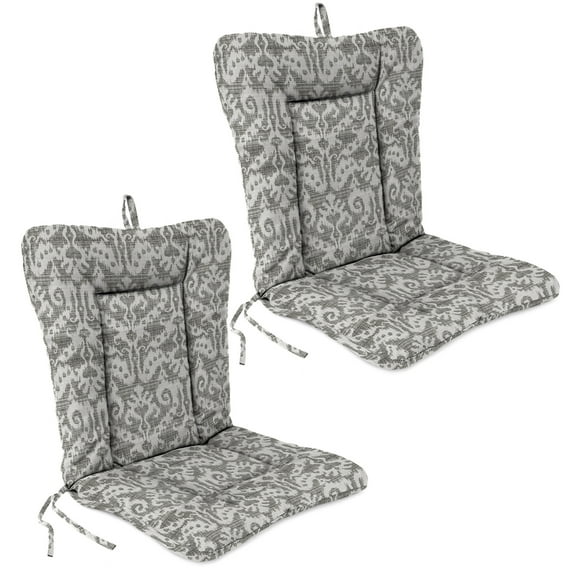 Jordan Manufacturing 38" x 21" Jeness Pewter Gray Damask Rectangular Outdoor Wrought Iron Chair Cushion with Ties and Hanger Loop (2 Pack)