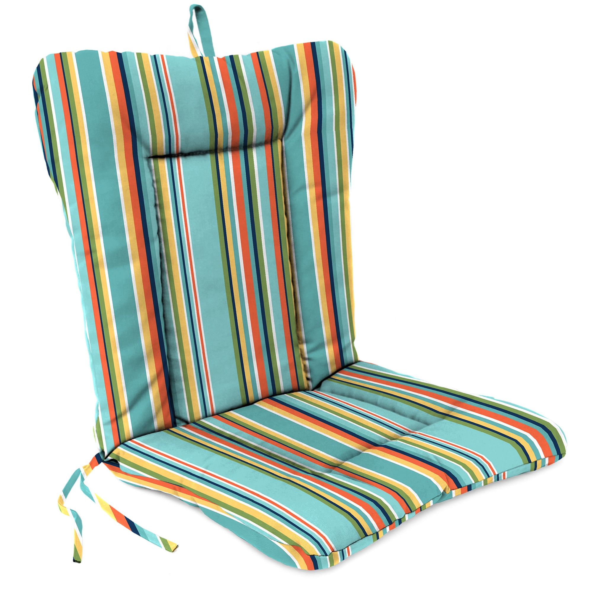 Jordan Manufacturing 38" x 21" Mamba Pelican Turquoise Stripe Rectangular Outdoor Wrought Iron Chair Cushion with Ties and Hanger Loop